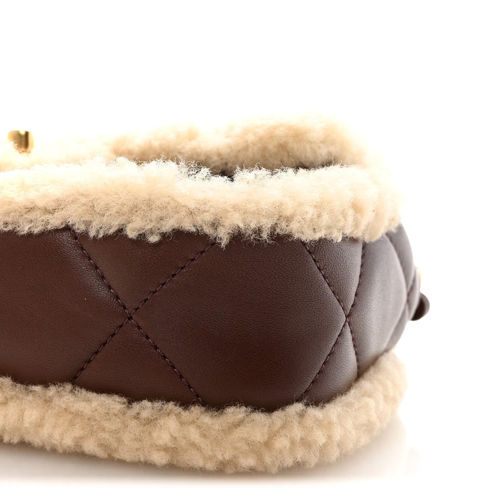 Chanel Shearling Lambskin Quilted Mini Furry Coco Flap Beige Dark Brown
