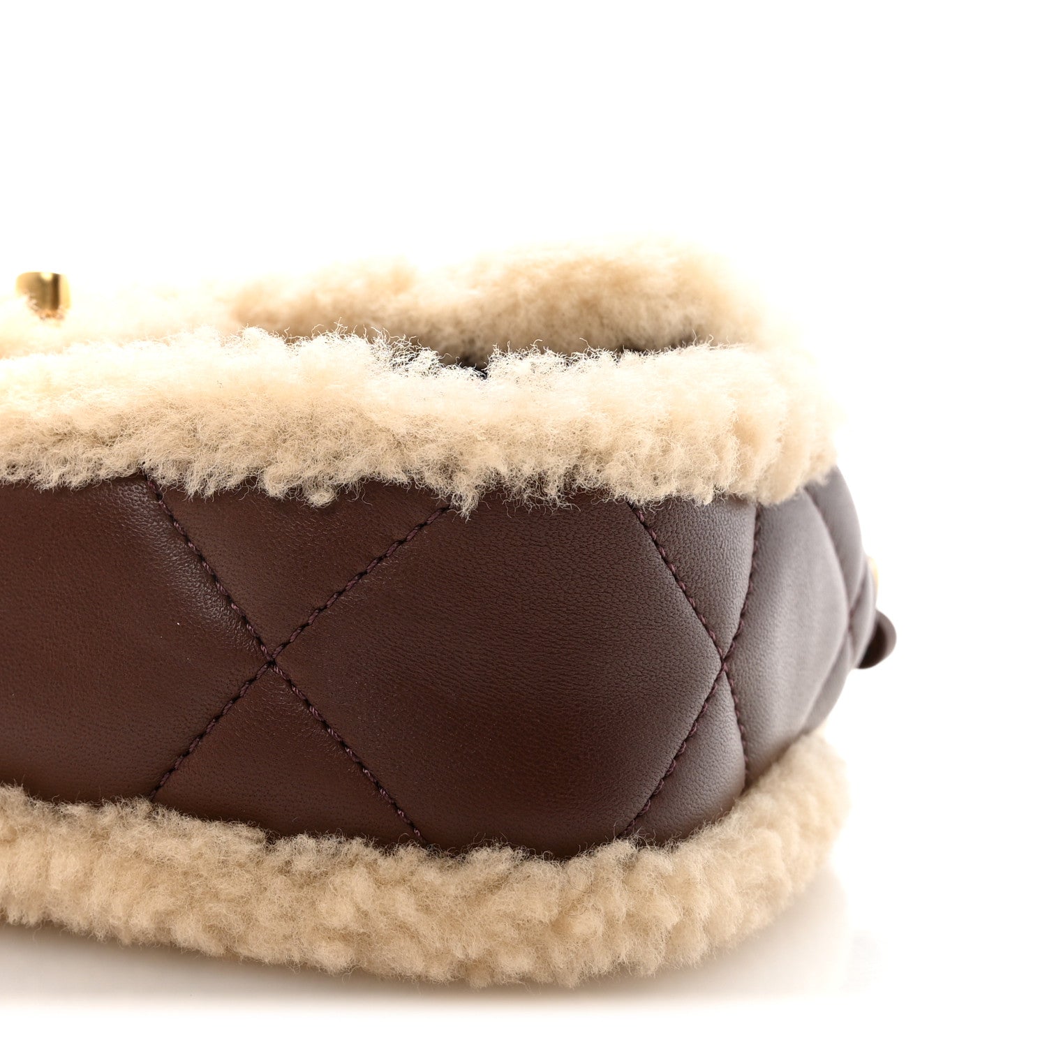 Chanel Shearling Lambskin Quilted Mini Furry Coco Flap Beige Dark Brown