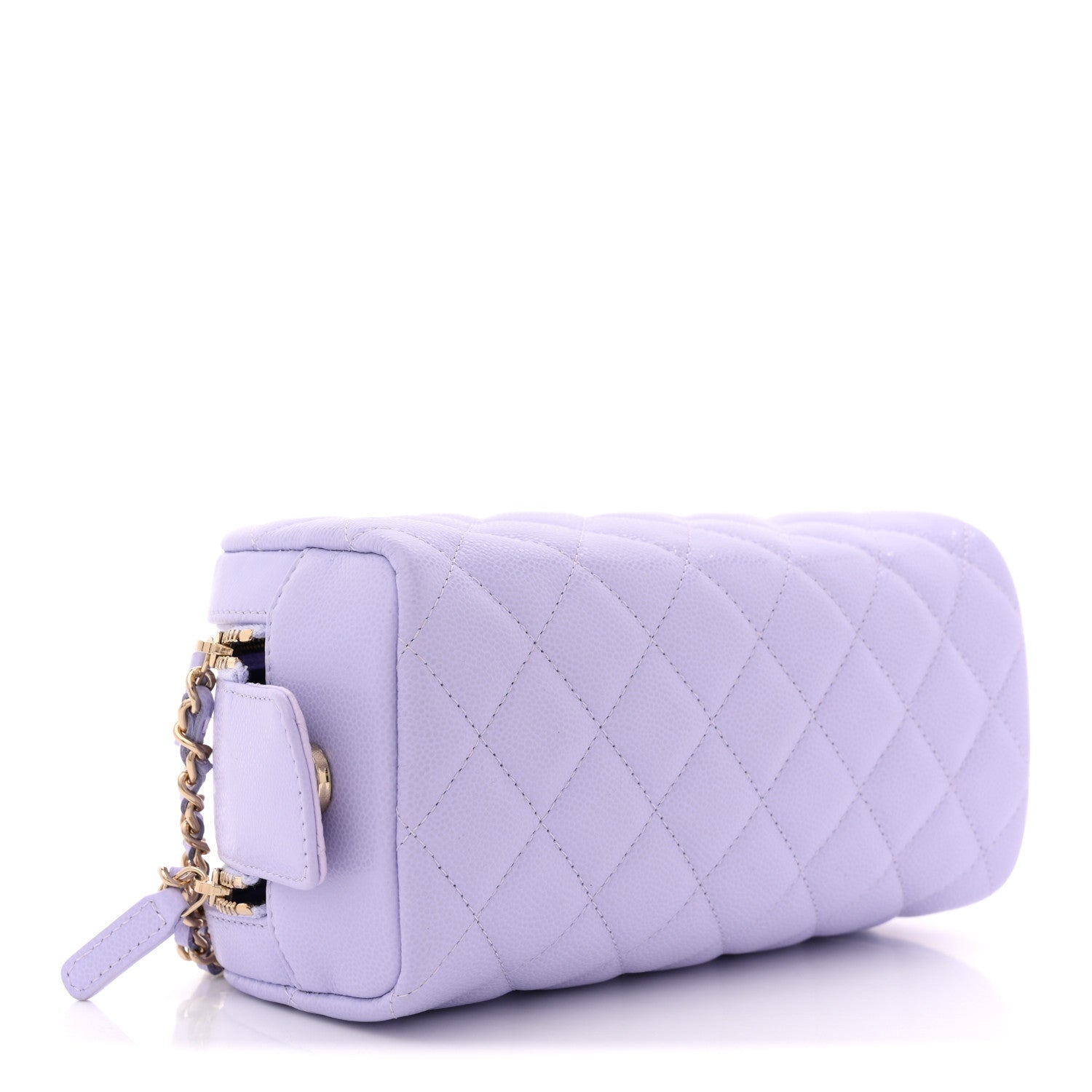Chanel Caviar Quilted Toiletry Case With Chain Light Purple
