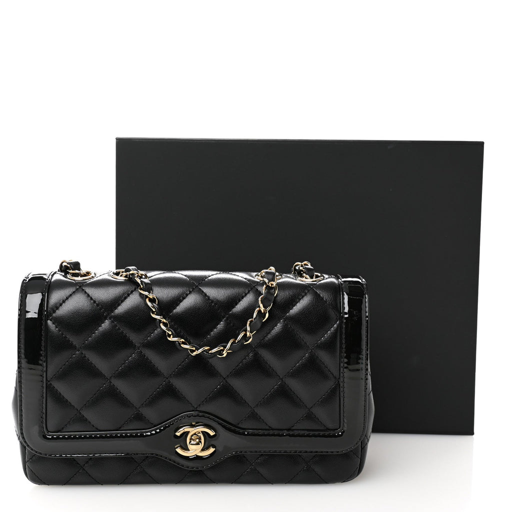 Chanel Lambskin Patent Calfskin Quilted Small Flap Bag Black
