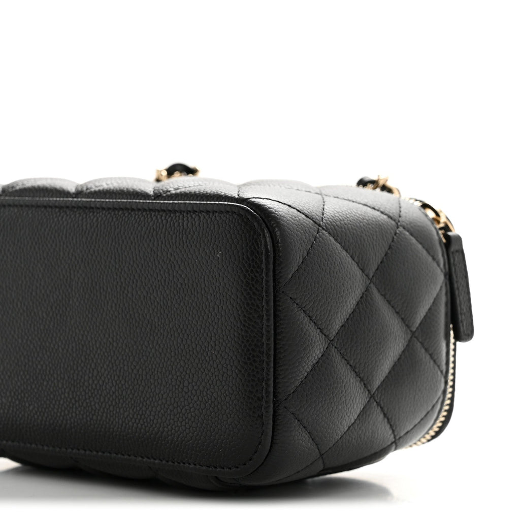 Chanel Caviar Quilted Small Tiny CC Vanity Case With Chain Black
