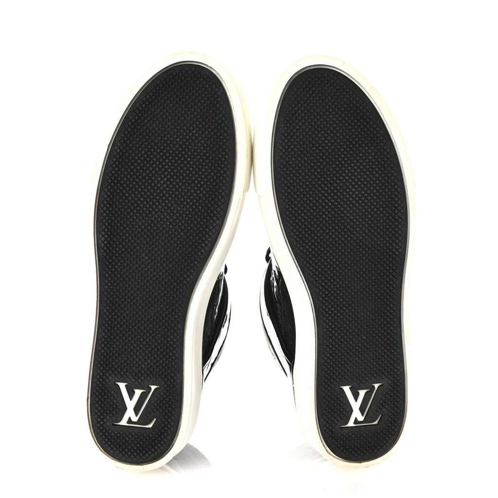 Louis Vuitton Patent Calfskin Monogram High Top Sneakers 36 Black