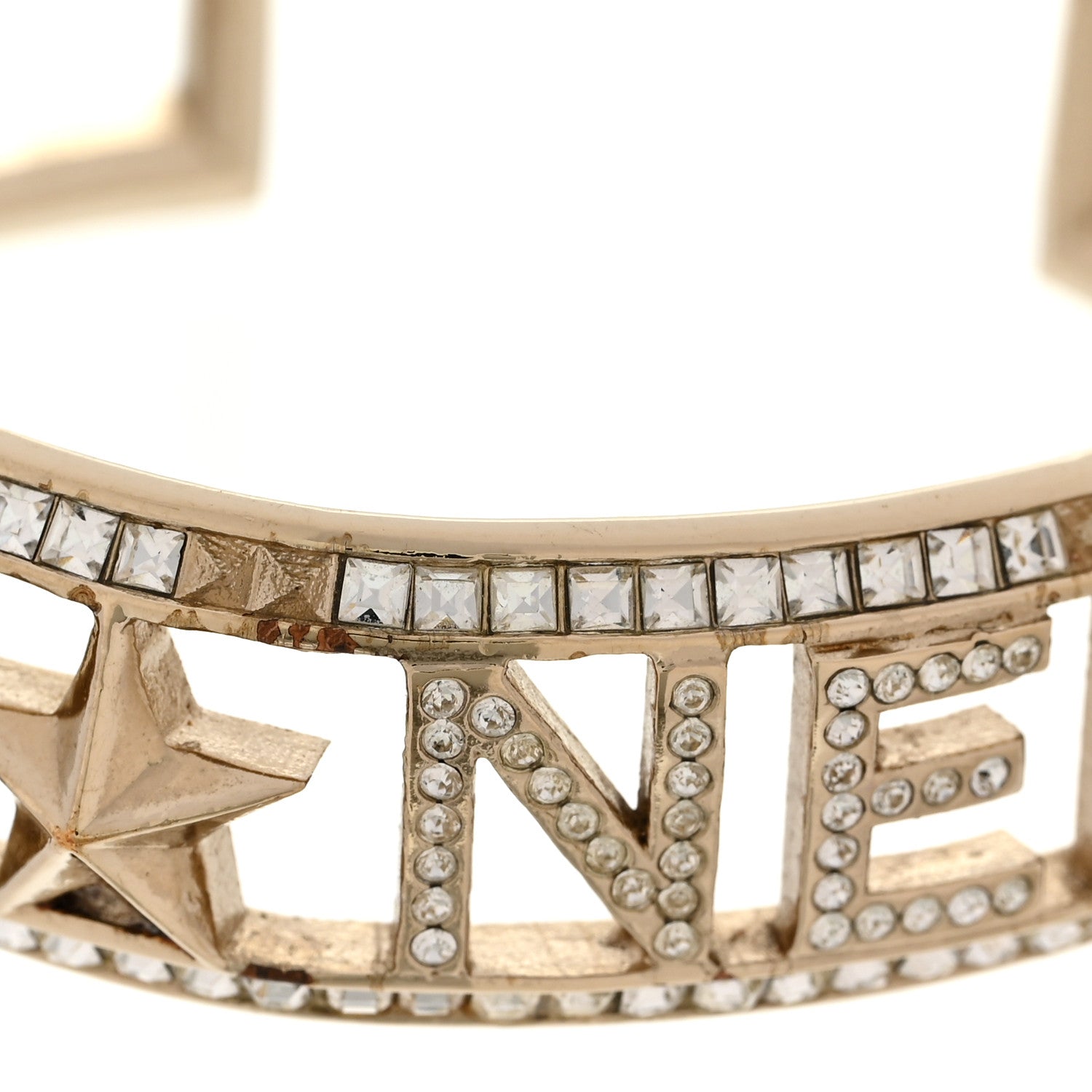 Crystal Baguette Logo Cuff Bracelet Gold