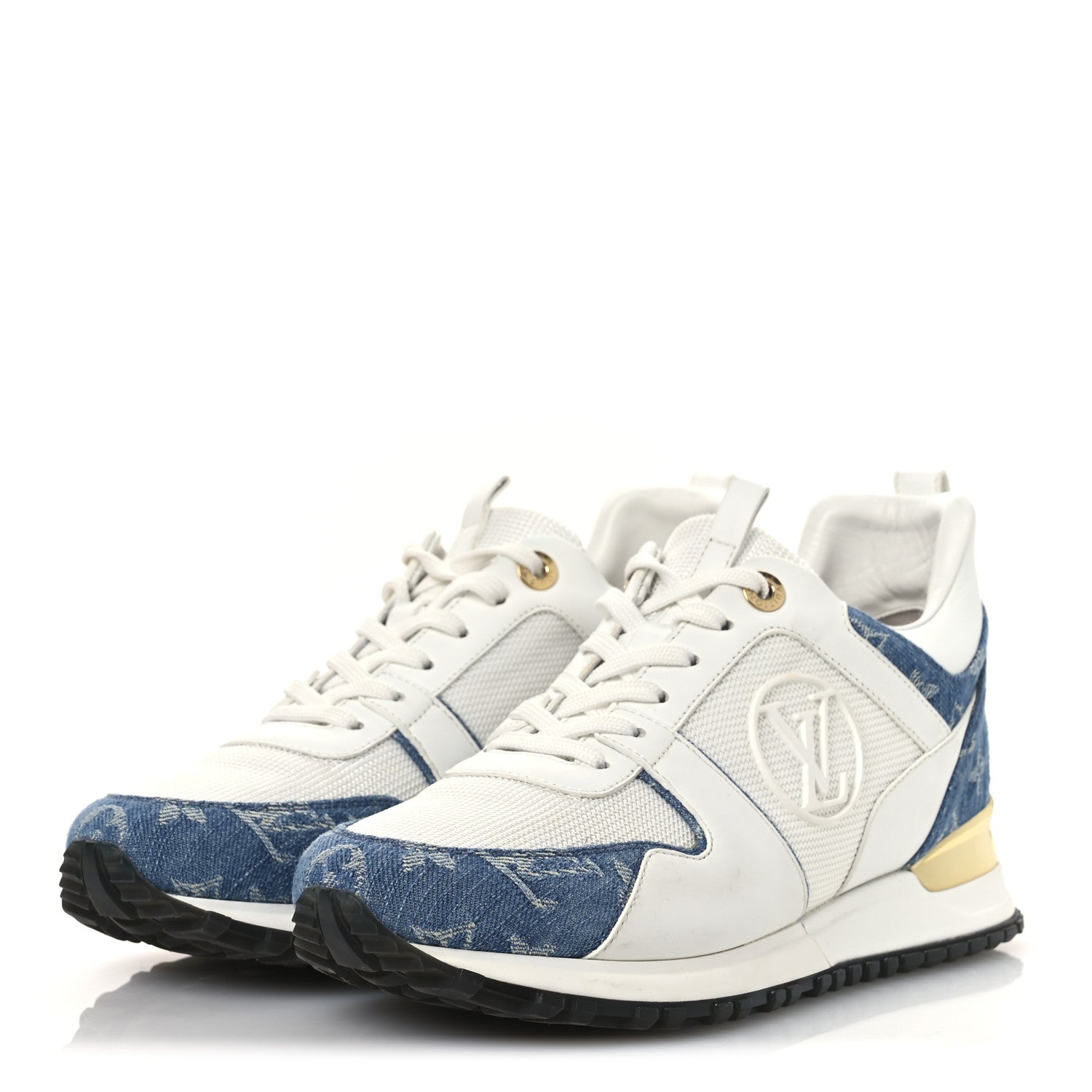Louis Vuitton Calfskin Monogram Denim Run Away Sneakers 39 White
