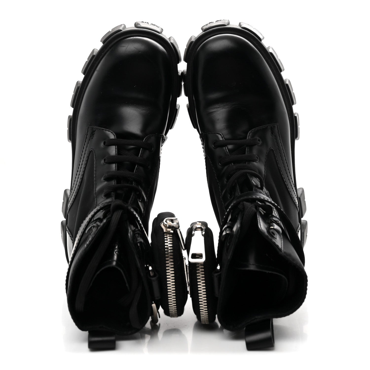 Prada Spazzolato Rois Nylon Metal Triangle Logo Monolith Pouch Pocket 55mm Boots 38 Black