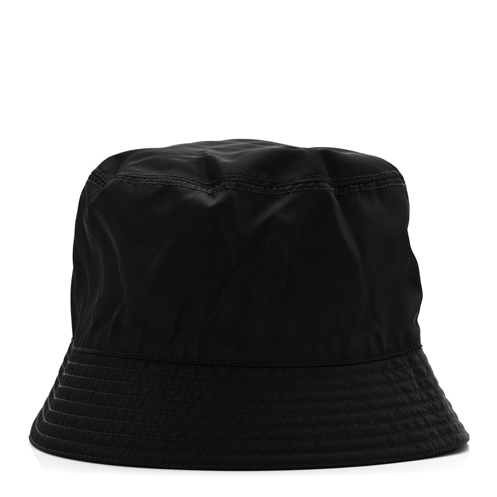 Prada Re-Nylon Metal Triangle Logo Womens Bucket Hat M Black