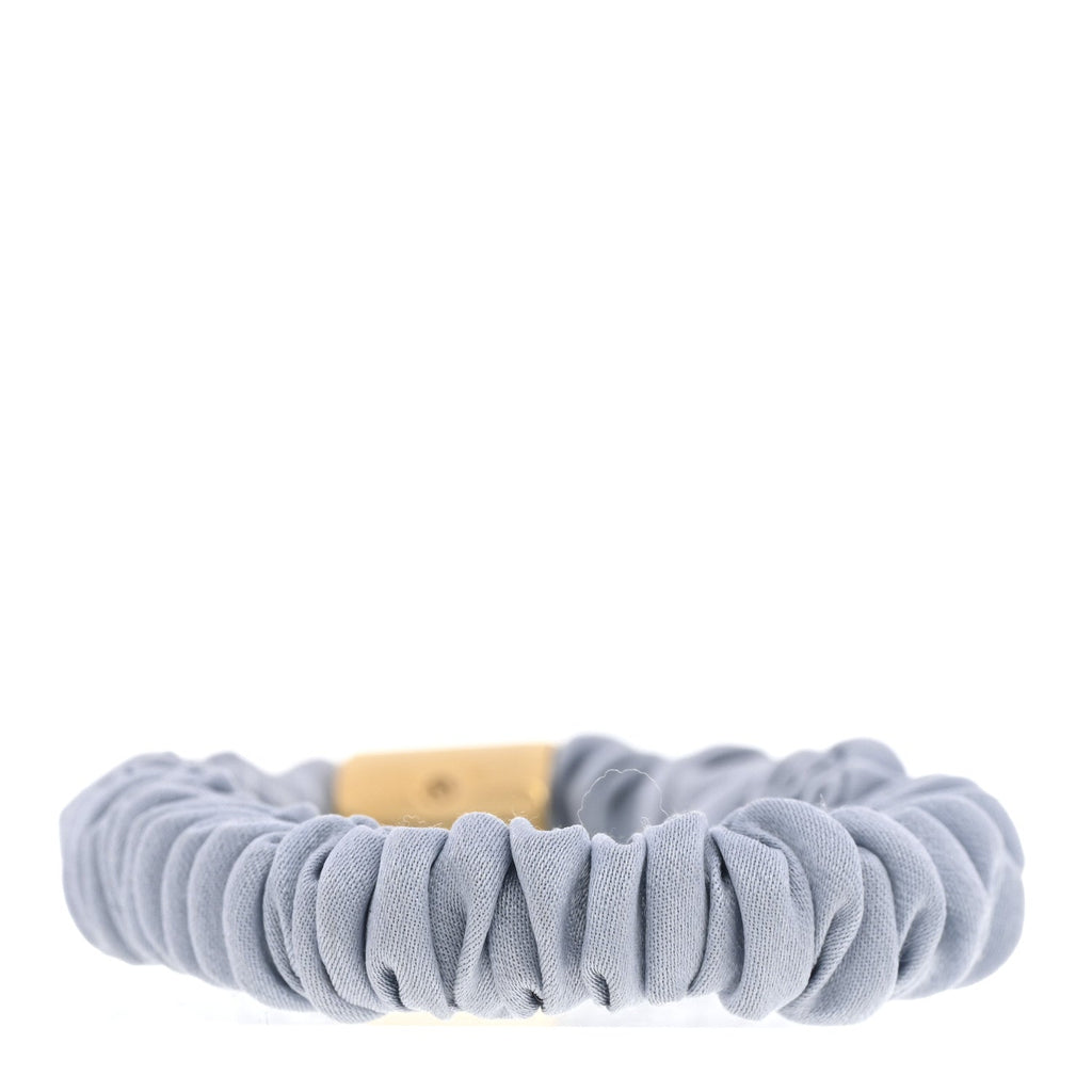 Prada Satin Metal Logo Charm Hair Tie Scrunchie Celeste