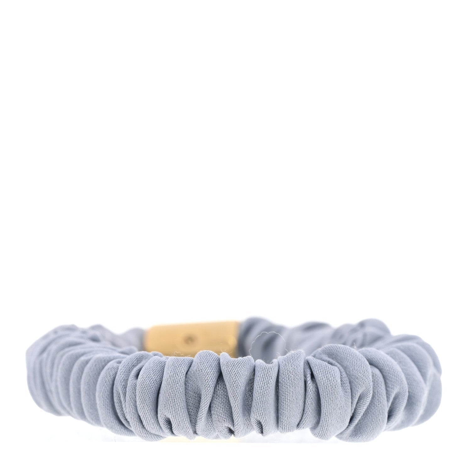Prada Satin Metal Logo Charm Hair Tie Scrunchie Celeste