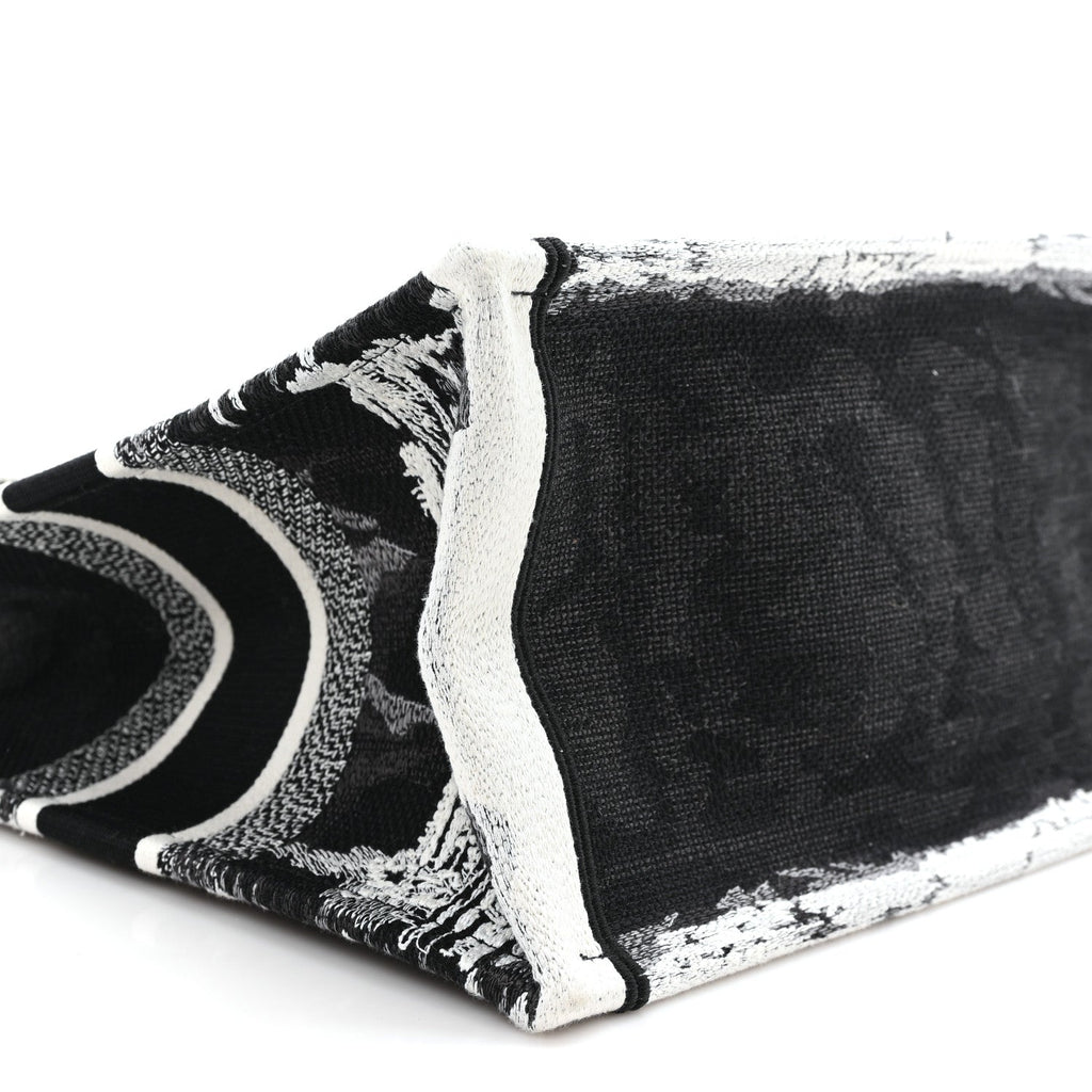 Christian Dior Canvas Embroidered Medium Paris Book Tote Black White