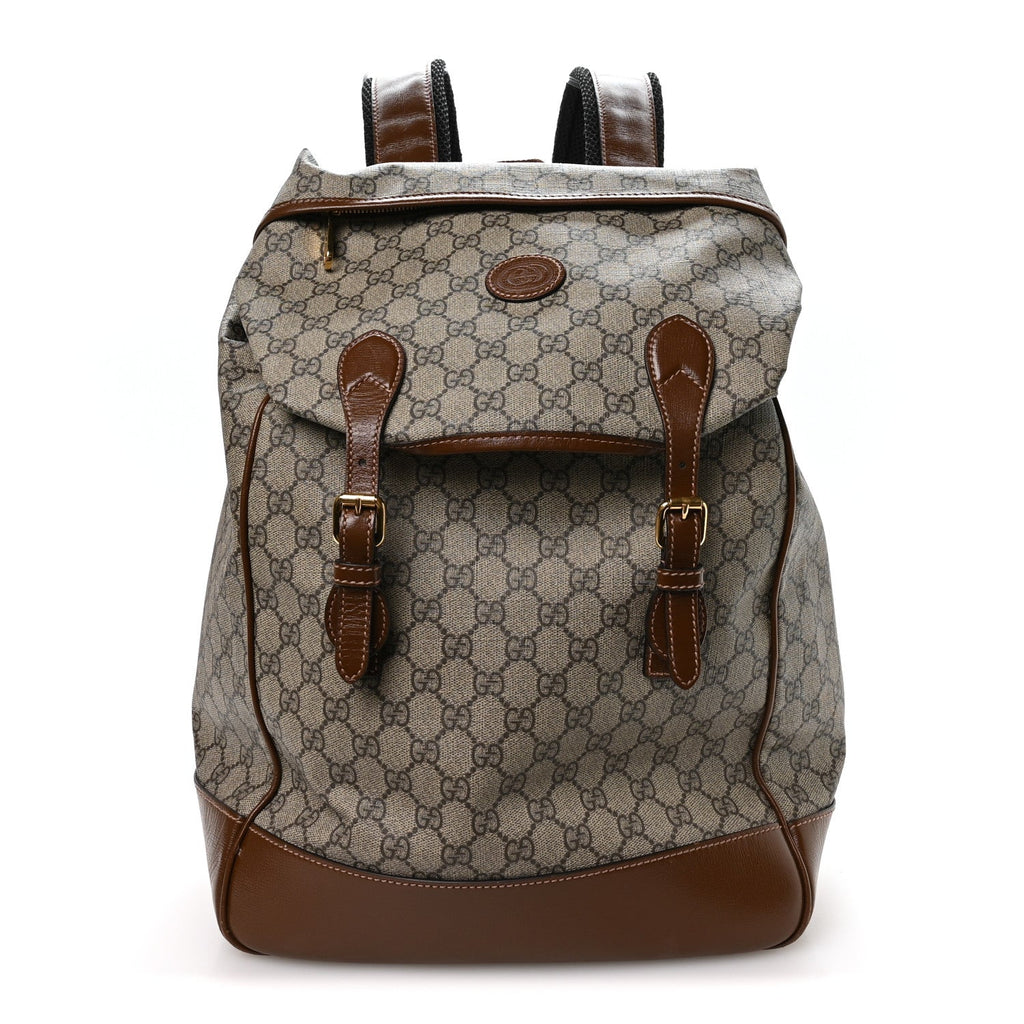 Gucci GG Supreme Monogram Azalea Calfskin Medium Retro Interlocking G Buckle Backpack Beige Ebony Brown Sugar