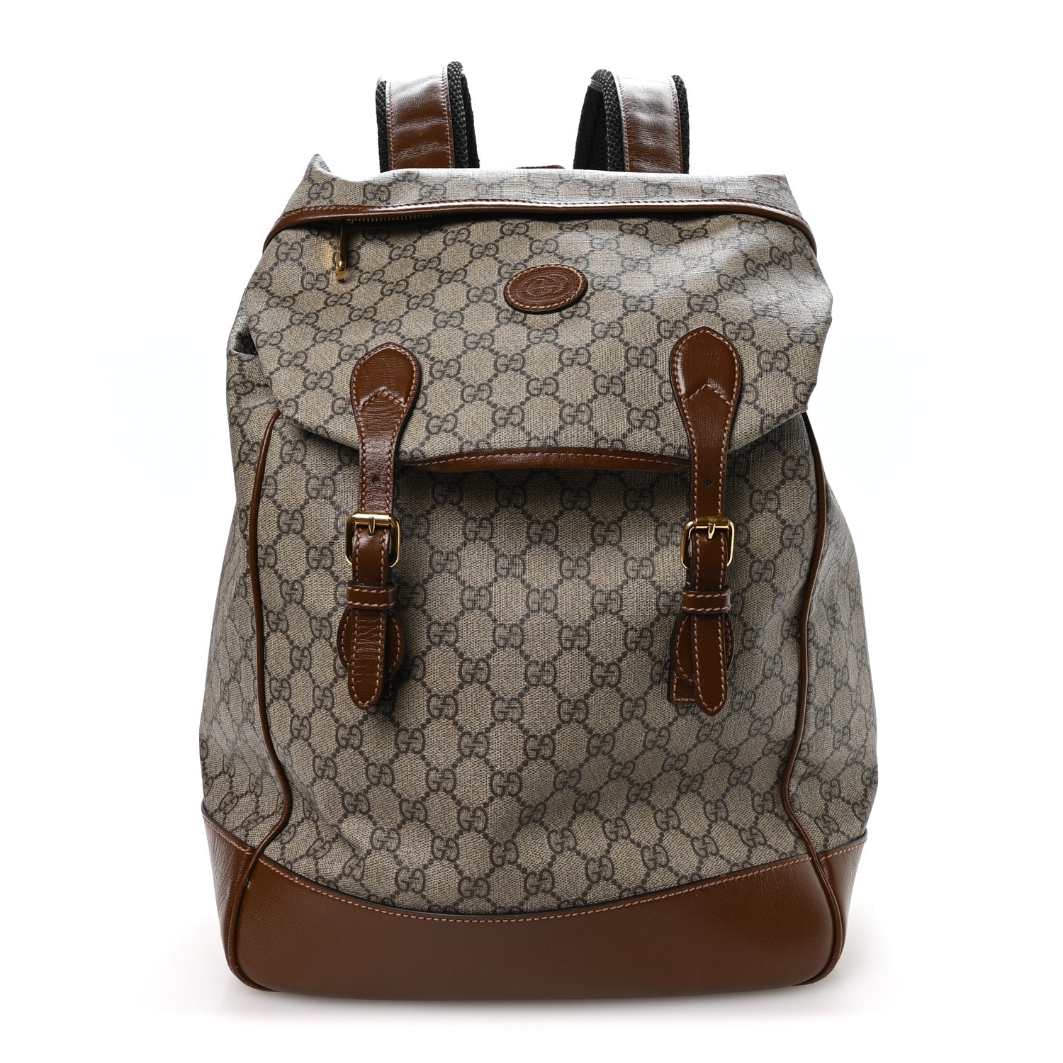 Gucci GG Supreme Monogram Azalea Calfskin Medium Retro Interlocking G Buckle Backpack Beige Ebony Brown Sugar