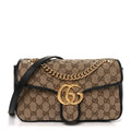 Gucci Monogram Matelasse Diagonal Small GG Marmont Shoulder Bag Beige Black