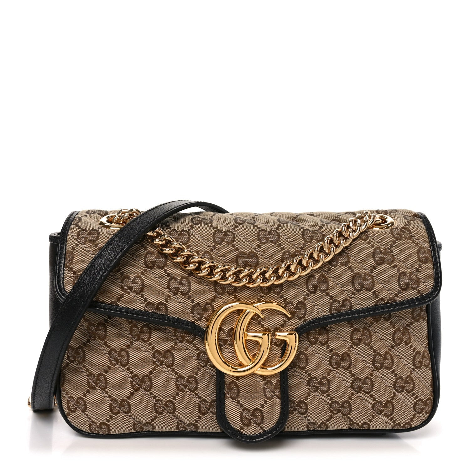 Gucci Monogram Matelasse Diagonal Small GG Marmont Shoulder Bag Beige Black
