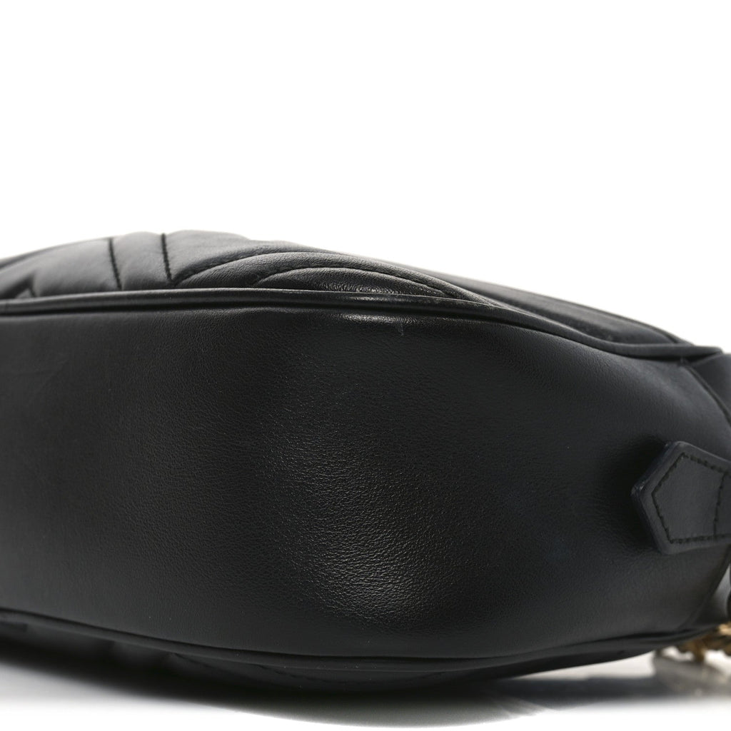 Gucci Calfskin Matelasse Small GG Marmont Chain Shoulder Bag Black