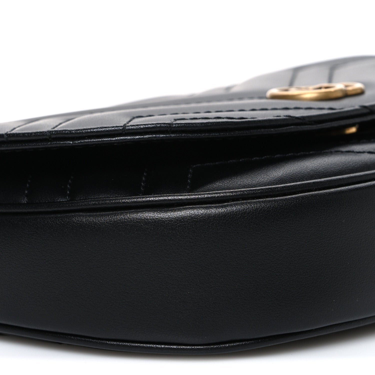 Gucci Calfskin Matelasse Mini GG Marmont Chain Half Moon Crossbody Bag Black