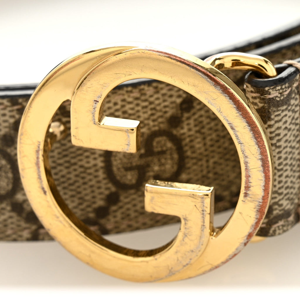 Gucci GG Supreme Monogram Textured Dollar Calfskin Blondie 30mm Belt 95 38 Beige Ebony New Acero