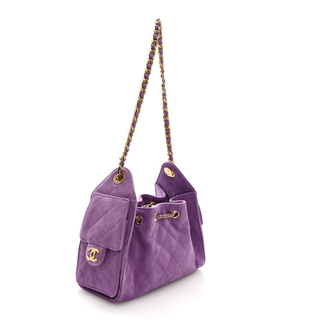 Chanel Suede Quilted Mini Chanel 25 Handbag Purple