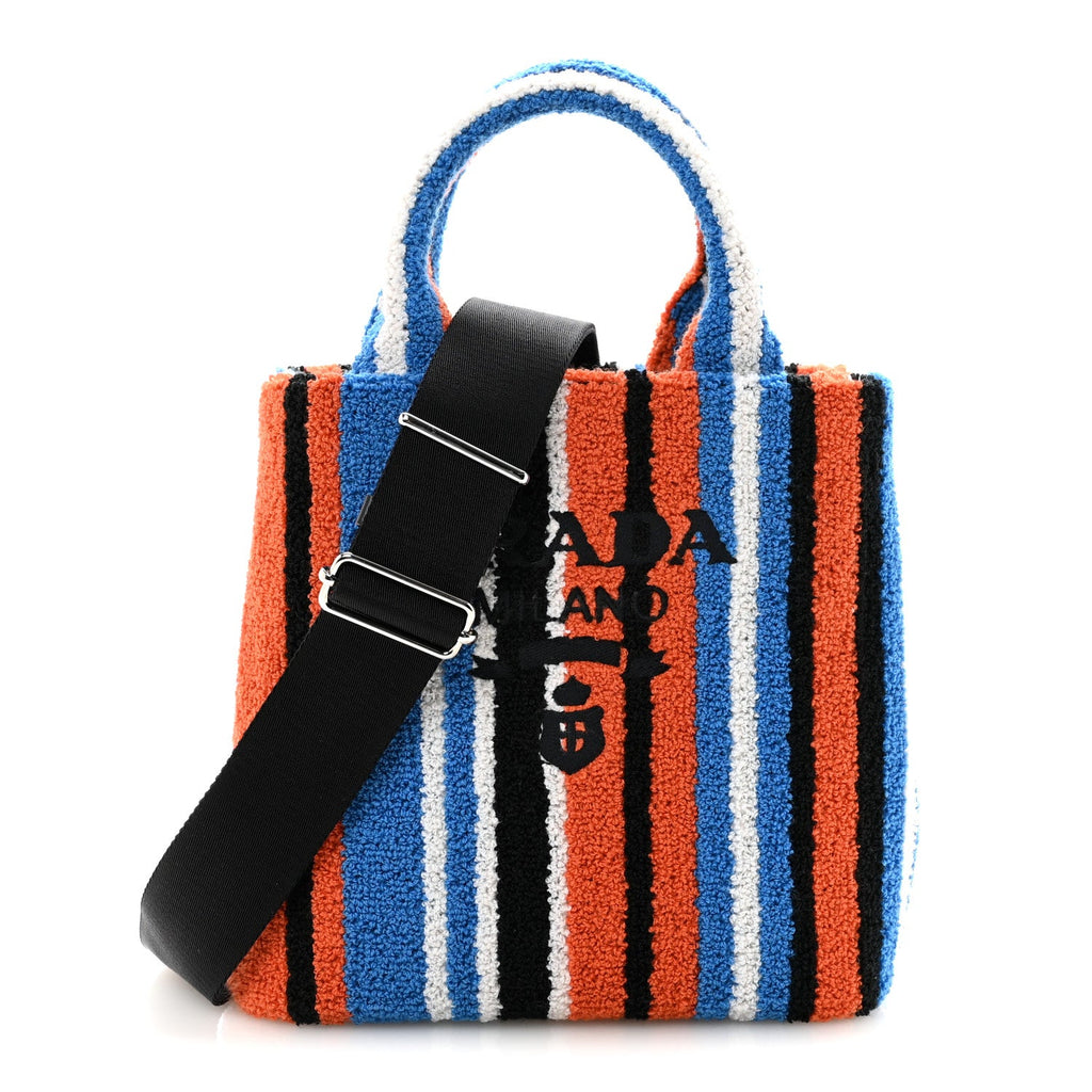 Prada Terry Cloth Small Stripe Tote Arancio
