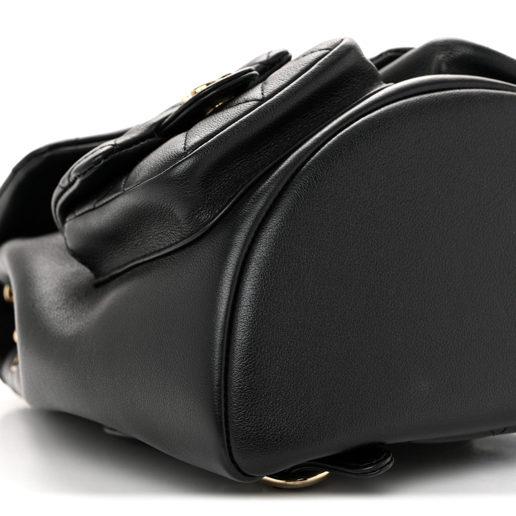 Chanel Calfskin Quilted Medium Duma Pockets Drawstring Backpack Black