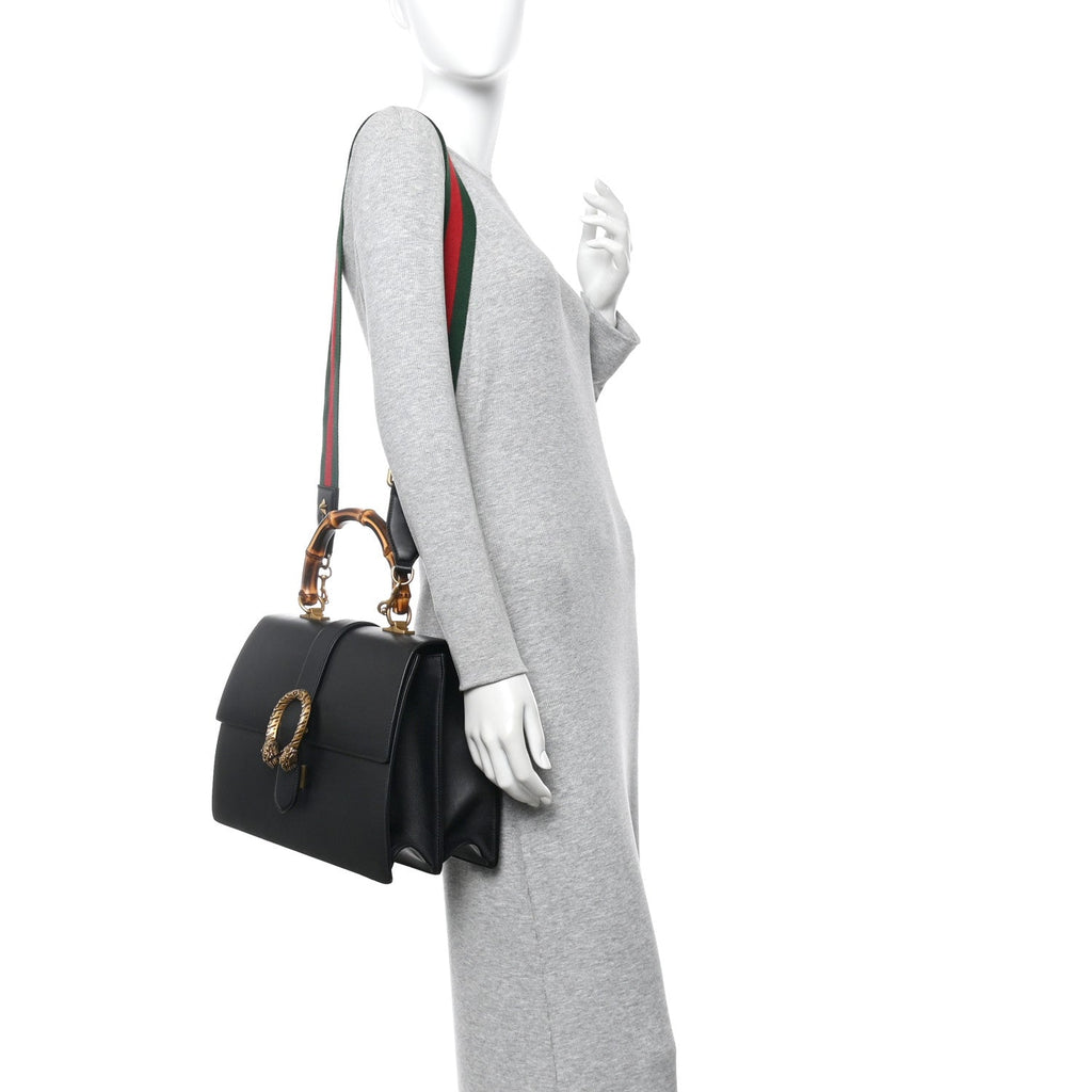 Gucci Moon Calfskin Web Large Dionysus Bamboo Top Handle Bag Black