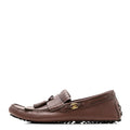 Gucci Calfskin Fringe Interlocking G Mens Driver Loafers 8 Brown