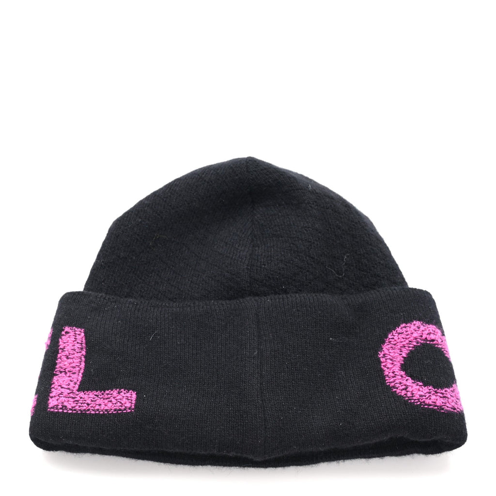 Cashmere Logo Beanie Hat Black Fuchsia