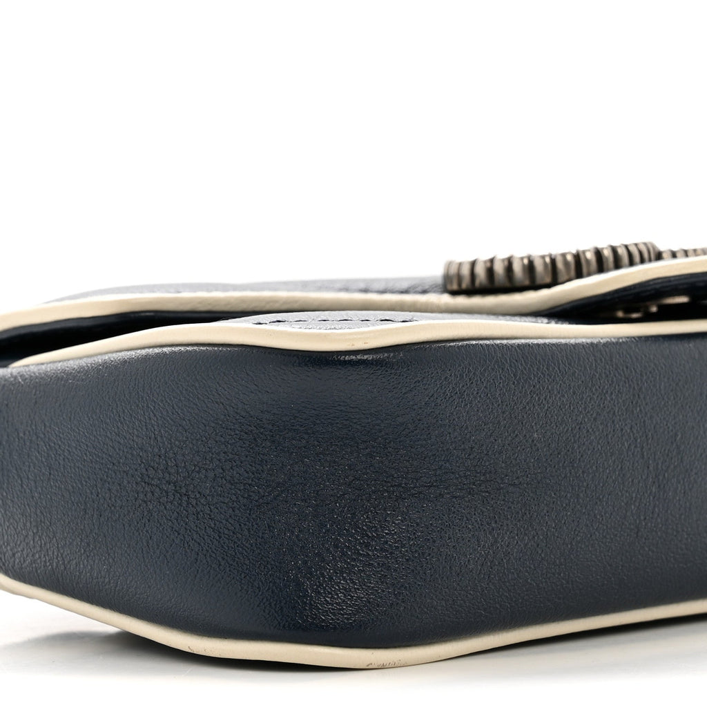 Gucci Vintage Effect Calfskin Matelasse Diagonal Super Mini Torchon GG Marmont Shoulder Bag Blue Agata Mystic White