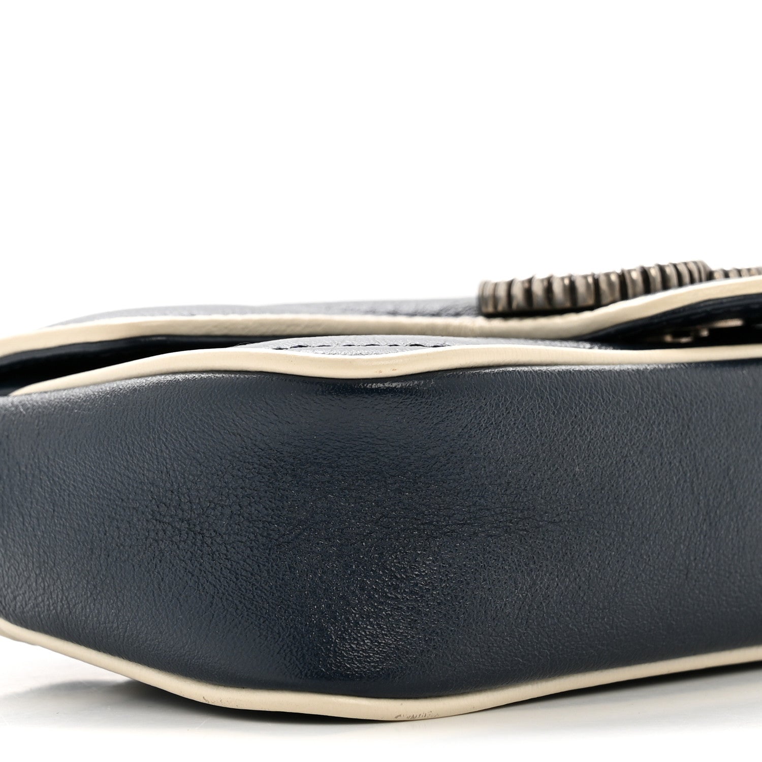 Gucci Vintage Effect Calfskin Matelasse Diagonal Super Mini Torchon GG Marmont Shoulder Bag Blue Agata Mystic White