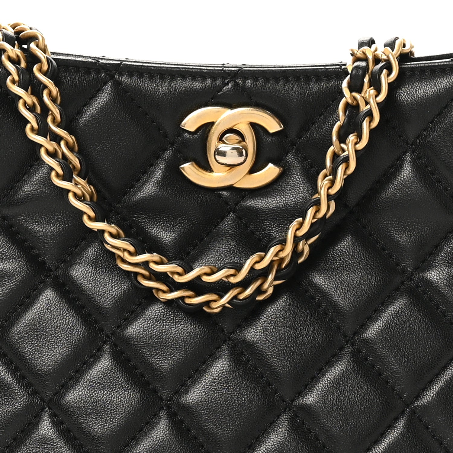 Chanel Lambskin Quilted Small Pearl Crush Hobo Black