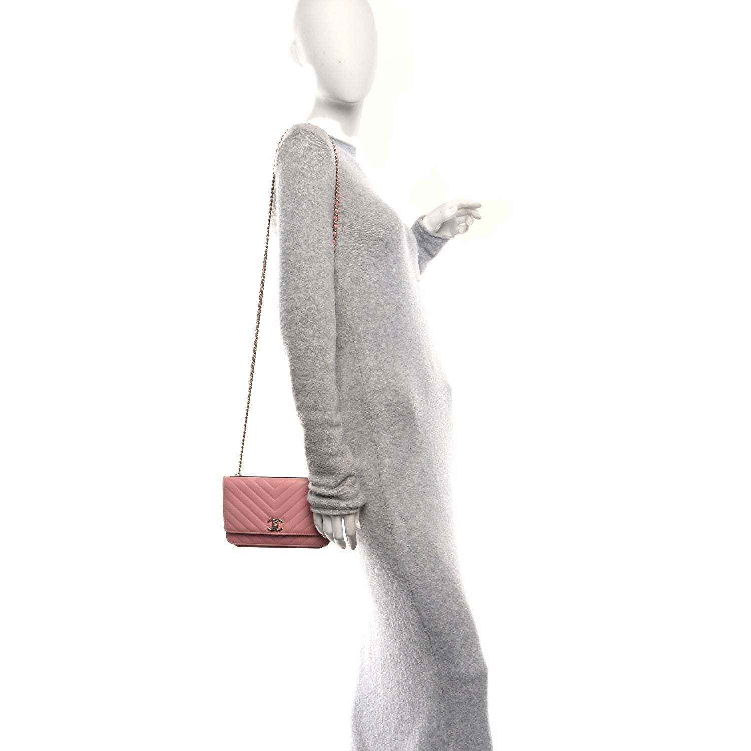 Chanel Lambskin Chevron Quilted Trendy CC Wallet On Chain WOC Pink