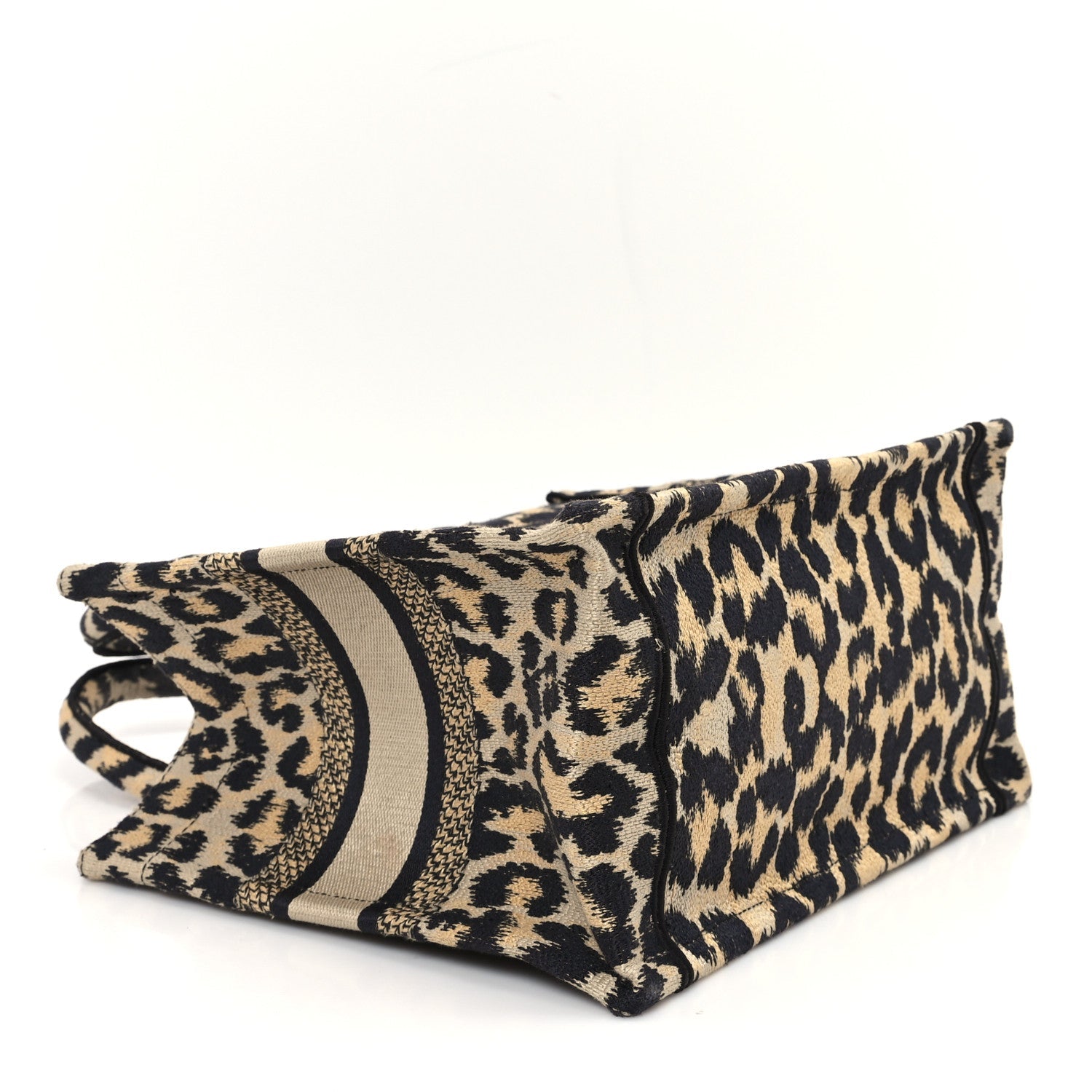 Christian Dior Canvas Mizza Embroidered Small Leopard Book Tote Beige