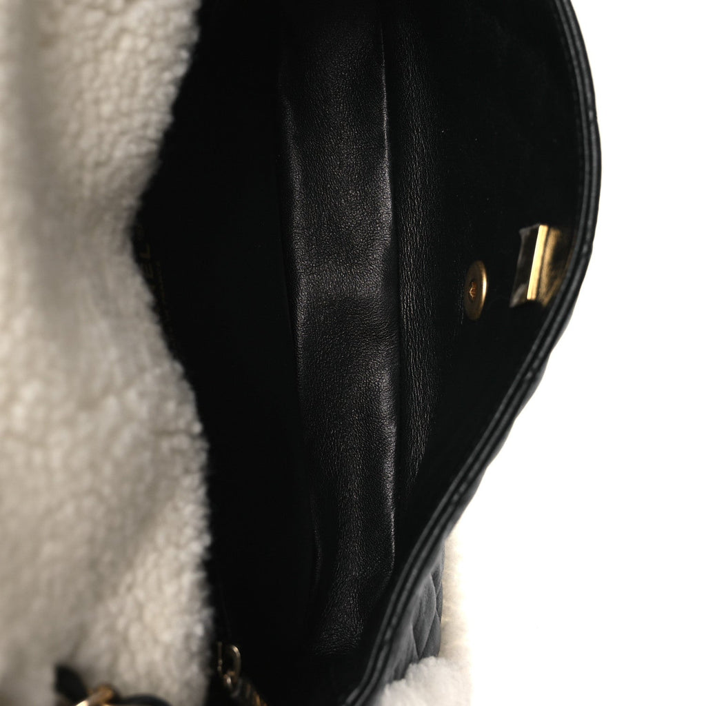 Chanel Lambskin Shearling Large CC Flap Bag Black White