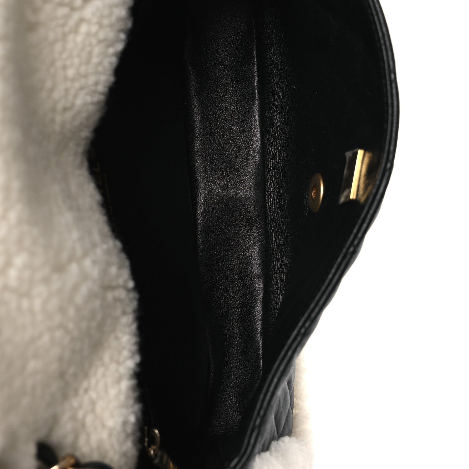 Chanel Lambskin Shearling Large CC Flap Bag Black White