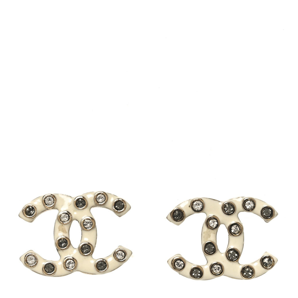 Crystal Enamel CC Earrings White