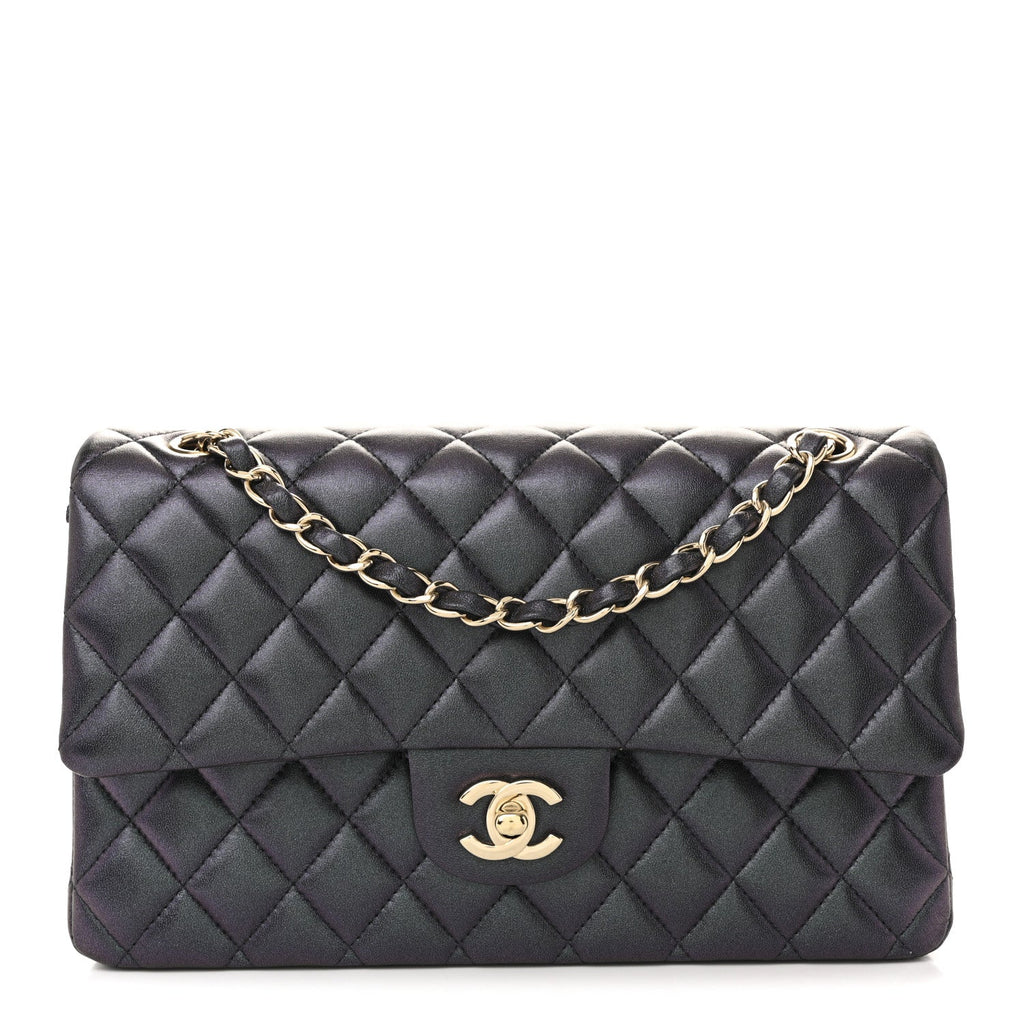 Chanel Iridescent Lambskin Quilted Medium Double Flap Black