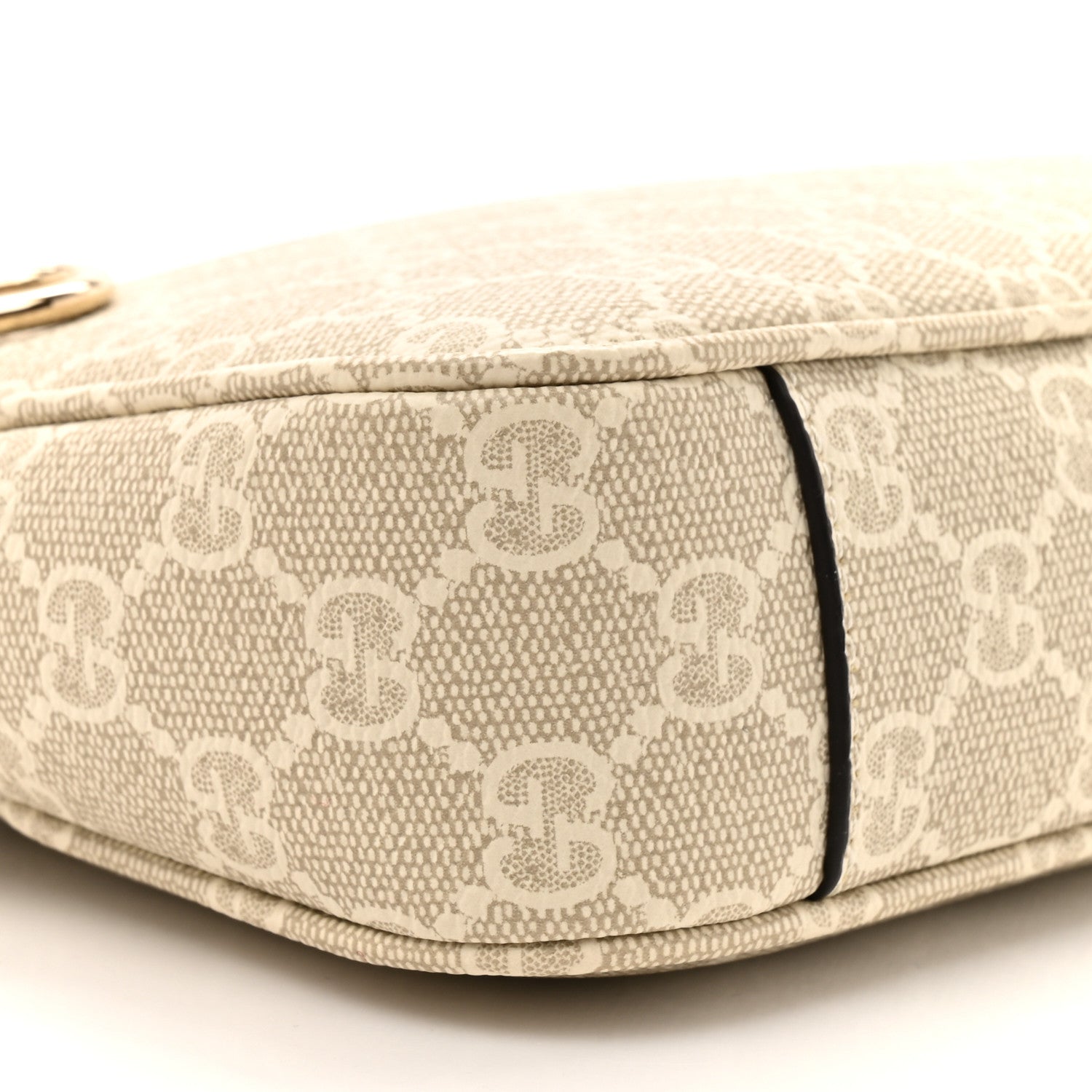 Gucci GG Supreme Monogram Textured Calfskin Small Emblem Shoulder Bag Beige Mystic White