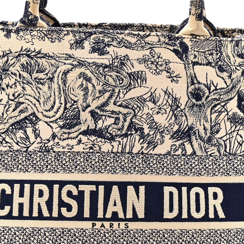 Christian Dior Canvas Embroidered Large Dioriviera Toile De Jouy Book Tote Blue