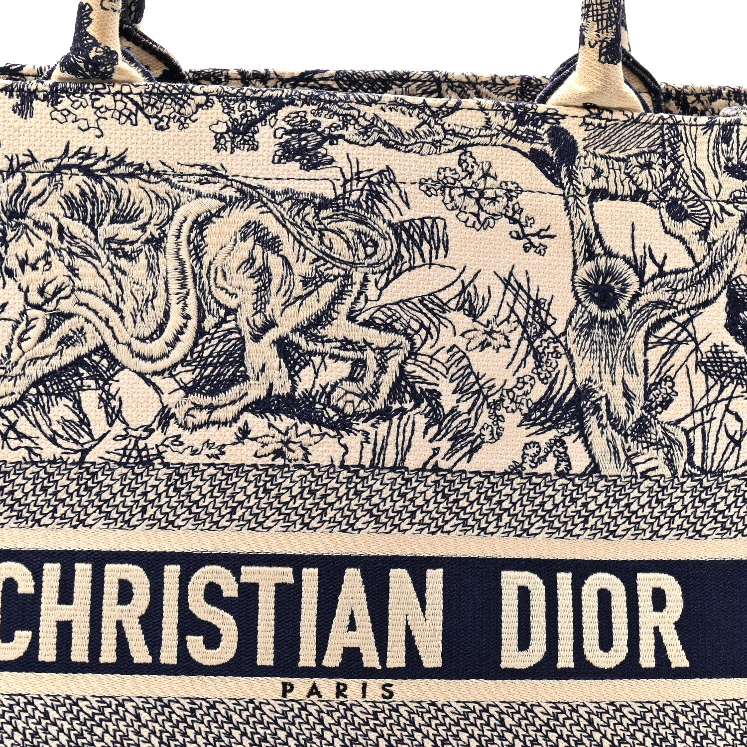 Christian Dior Canvas Embroidered Large Dioriviera Toile De Jouy Book Tote Blue