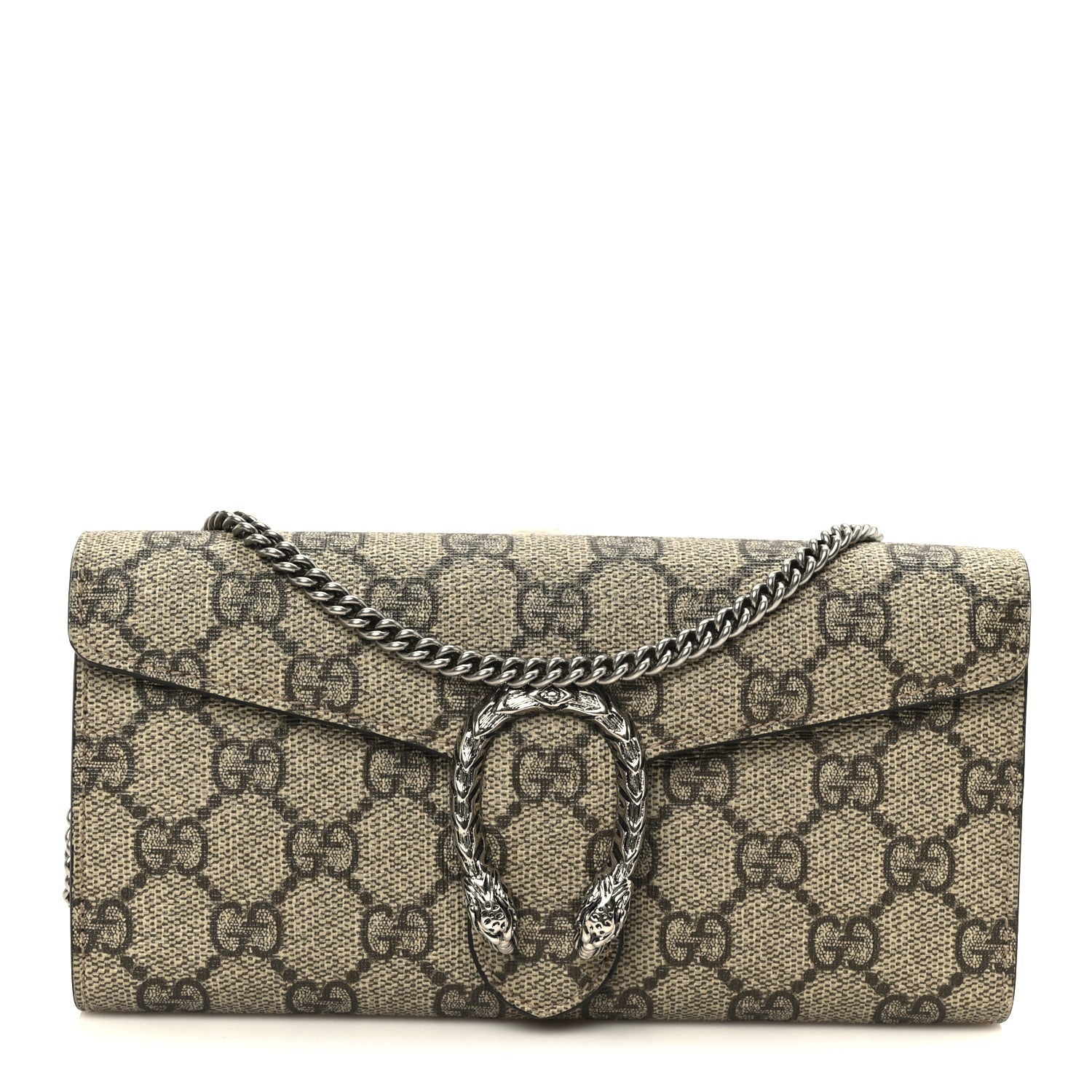 Gucci GG Supreme Monogram Dionysus Chain Clutch Wallet Beige Taupe