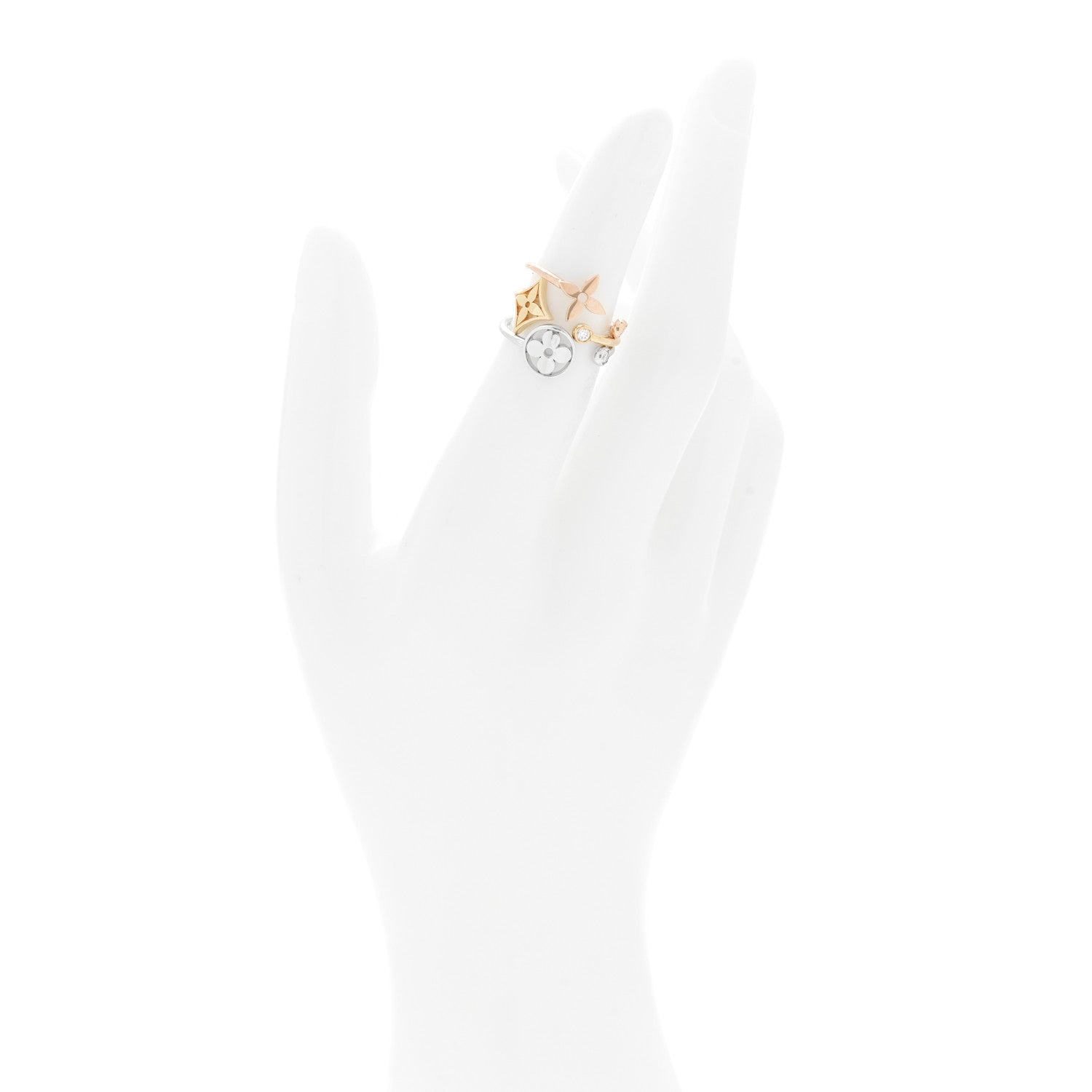 Louis Vuitton 18K Yellow Pink White Gold Diamond Idylle Blossom Ring 3 Set 49 4.75