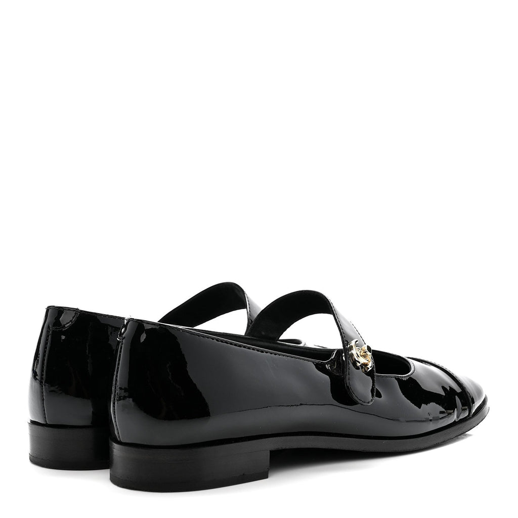 Patent Calfskin Mary Janes Flats 39 Black