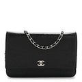 Chanel Lambskin Camellia Embossed Wallet On Chain WOC Black