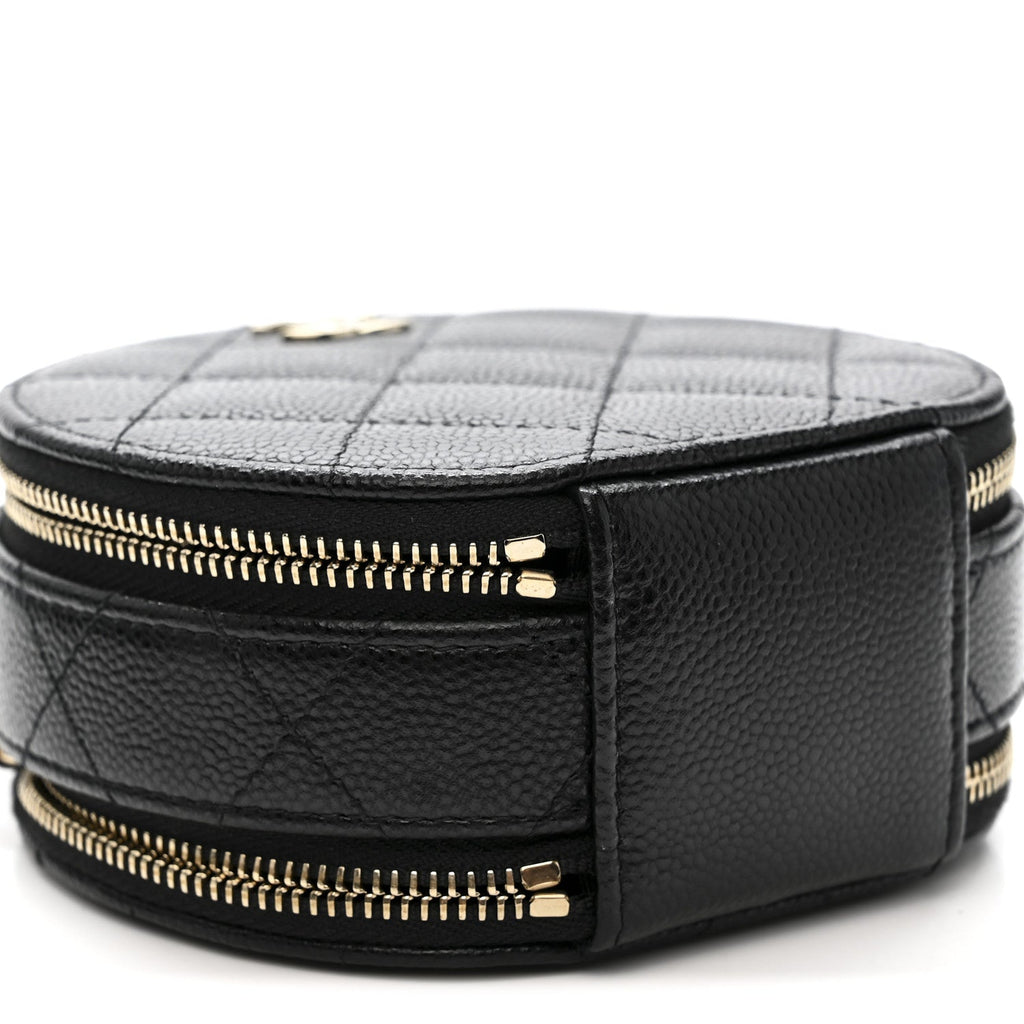 Chanel Caviar Quilted Round Handle With Care Vanity With Chain Black