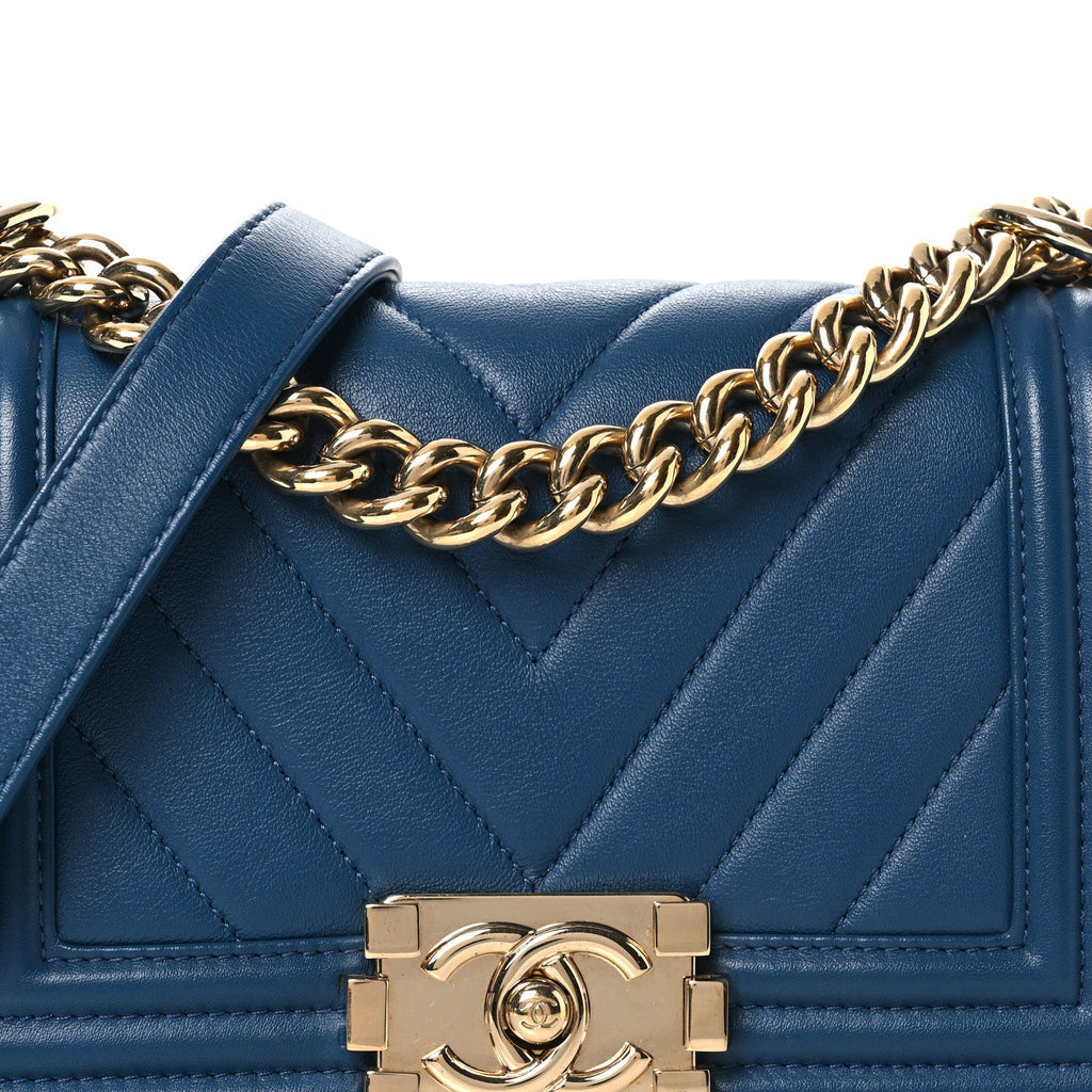 Chanel Calfskin Chevron Quilted Small Boy Flap Blue