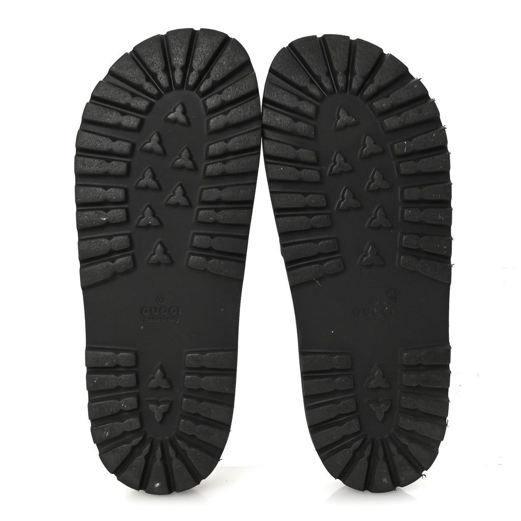 Gucci Rubber Web Mens Lug Sole Slide Sandals 7 Black Green Red