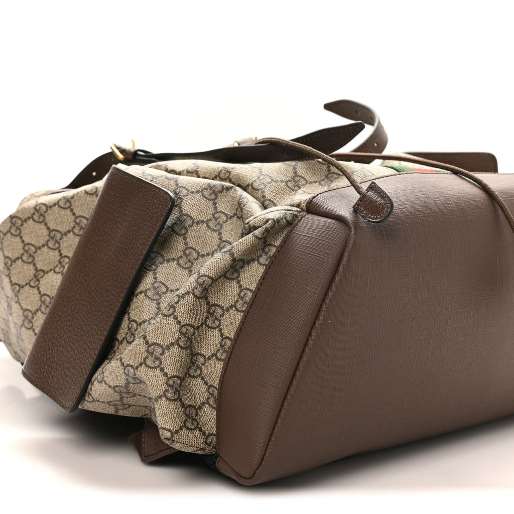 Gucci GG Supreme Monogram Medium Ophidia Double Buckle Backpack Brown