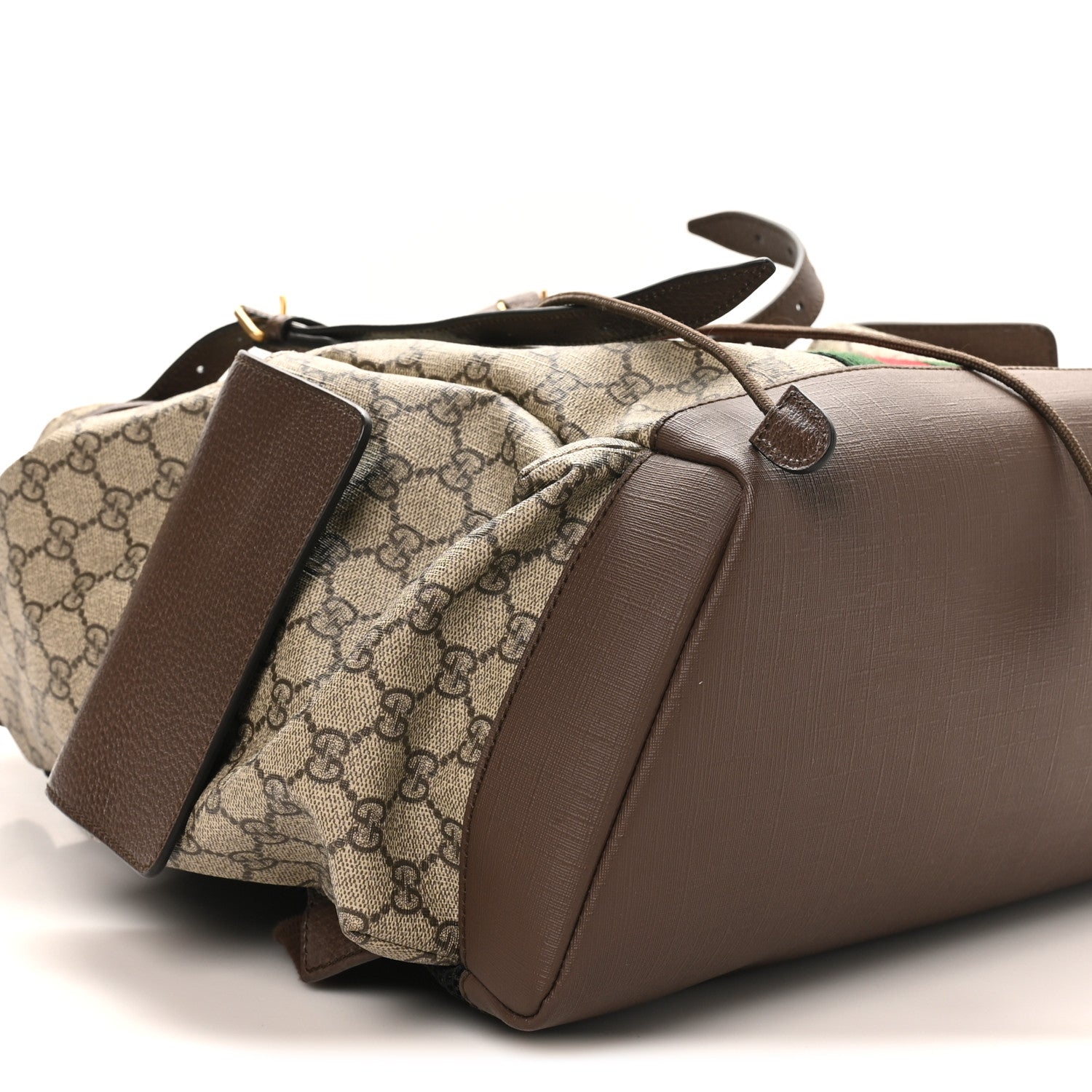 Gucci GG Supreme Monogram Medium Ophidia Double Buckle Backpack Brown