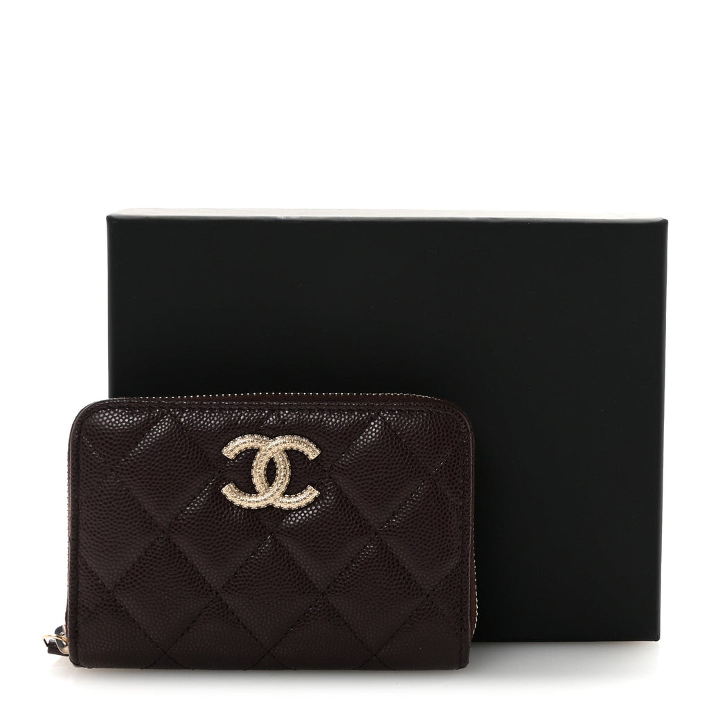 Caviar Quilted Textured CC Zip Around Card Holder Burgundy