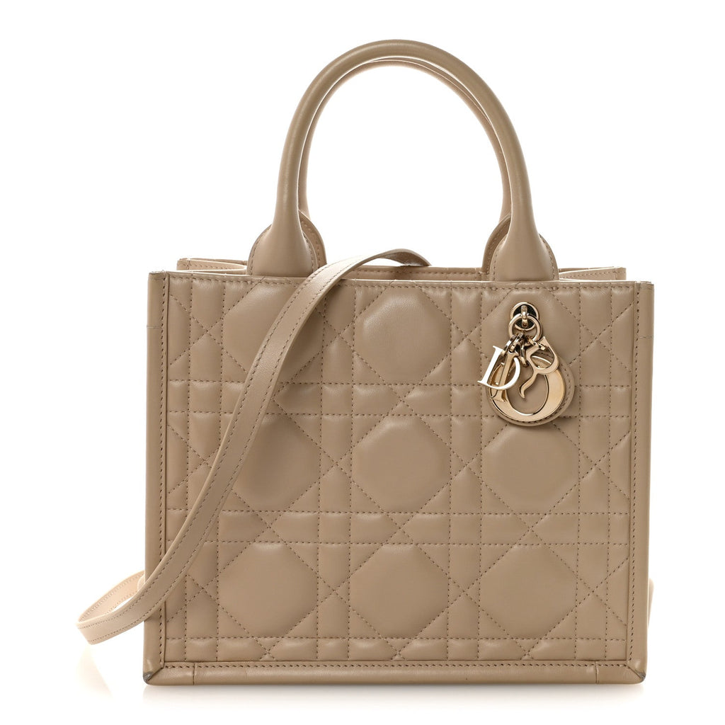 Christian Dior Calfskin Macro Cannage Small Book Tote Taupe