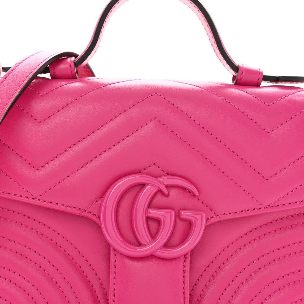 Gucci Calfskin Matelasse Monochrome Mini GG Marmont Top Handle Shoulder Bag Classic Fuxia